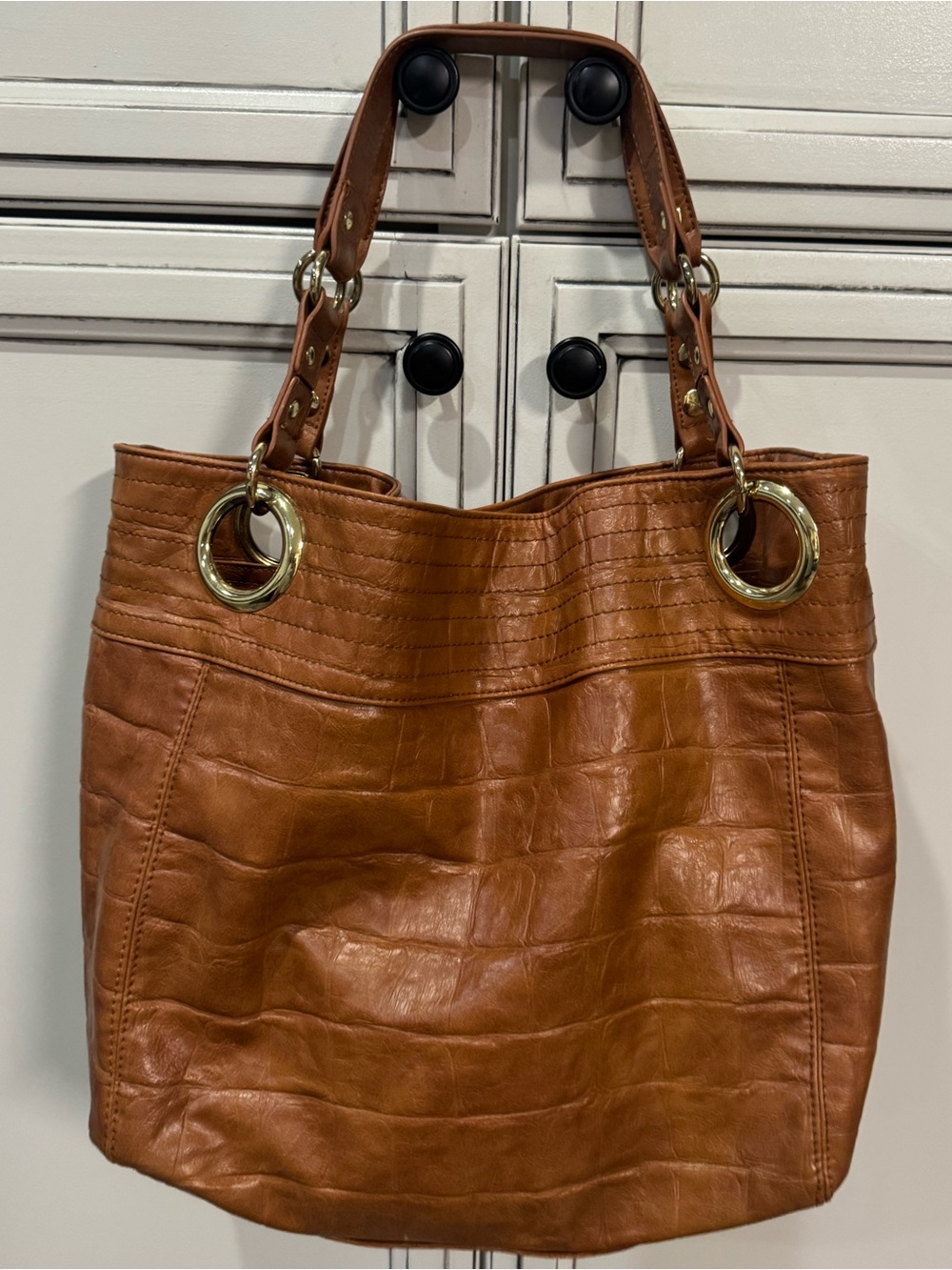 Steve Madden caramel Big bag faux croc leather tote travel bag Overnighter - Picture 3 of 8
